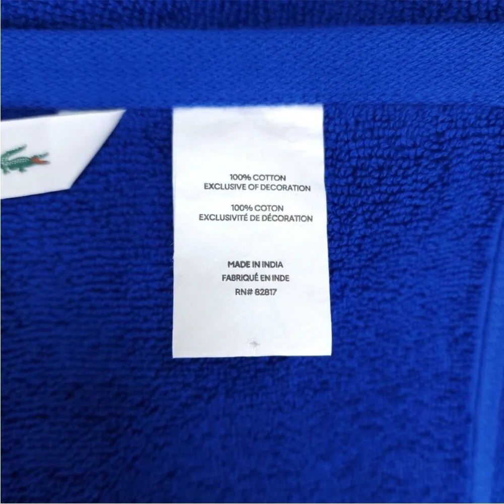 LACOSTE Bath Towel Navy Blue 100% Coton 30” x 52” Crocodile Logo Low Linting